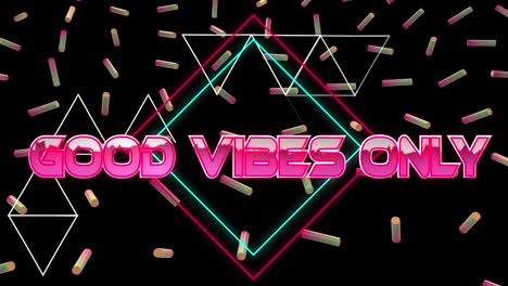 animación de buenas vibraciones sólo sobre formas geométricas y rodillos coloridos sobre fondo negro