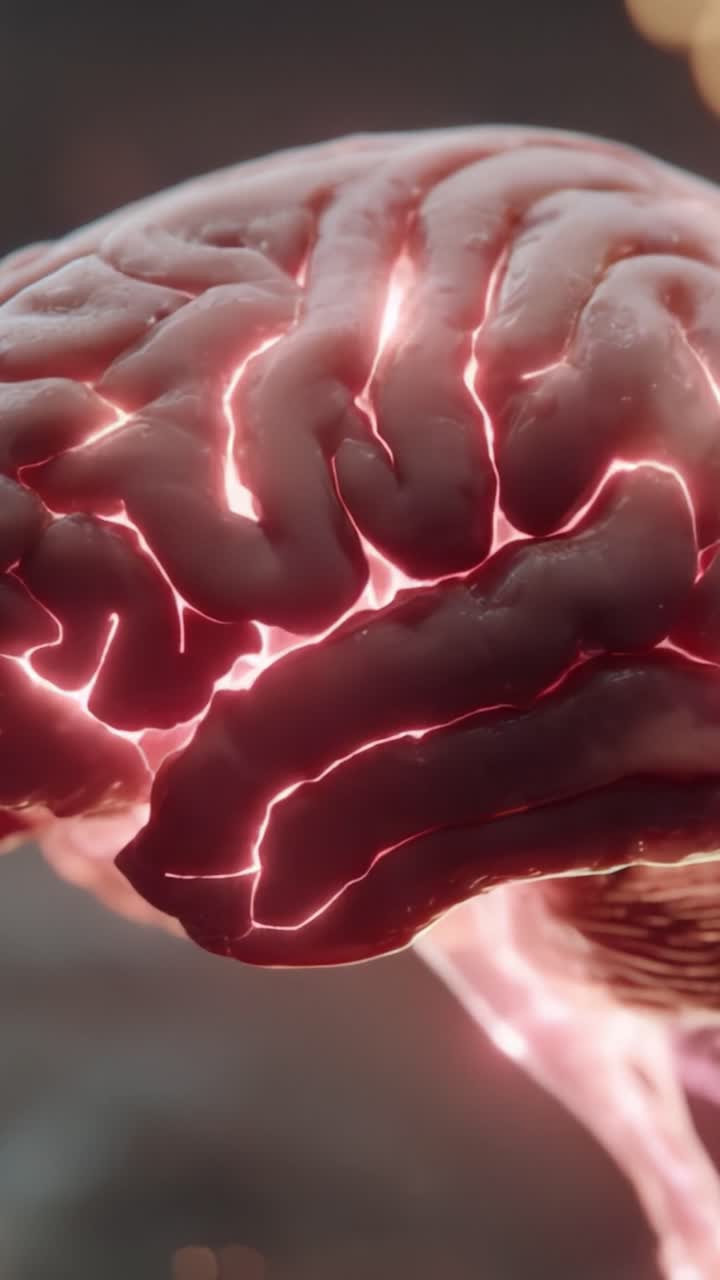 En fängslande närbild av en upplyst hjärna som visar intrikata neurala banor och glödande kopplingar, vilket framhäver underverken inom mänsklig kognition och neuroaktivitet.