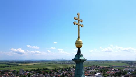 Poysdorf-Church-Spire-Cross-Aerial-Shot