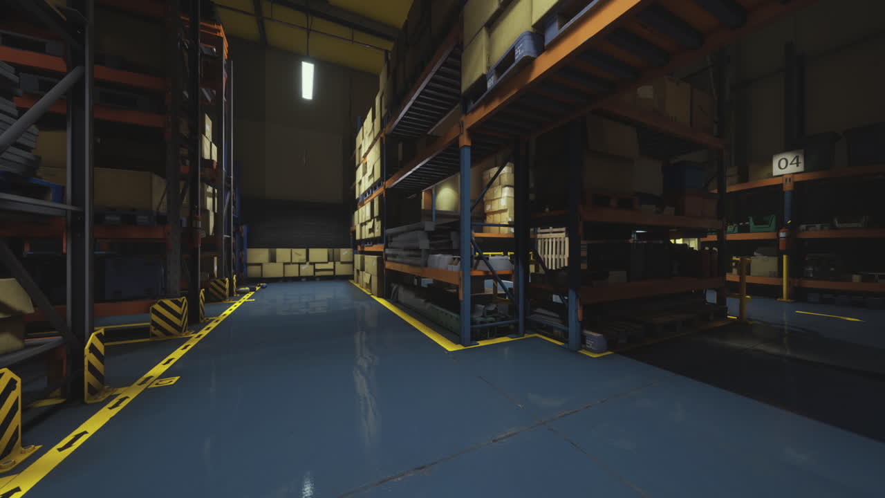 interior de un gran almacén con estantes de almacenamiento organizados y piso limpio