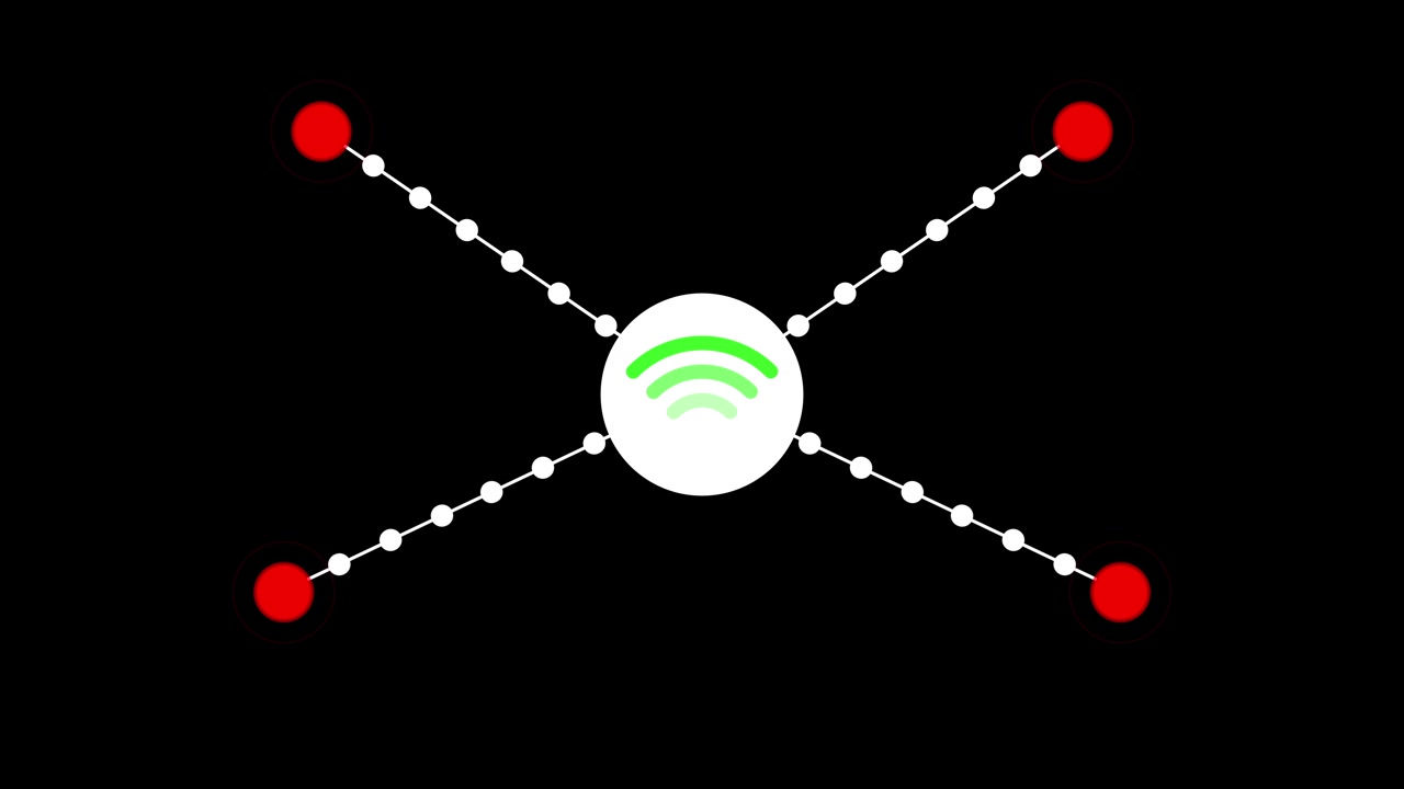 Wireless network connection dotted signal paths animation loop with Wi-Fi wave concept