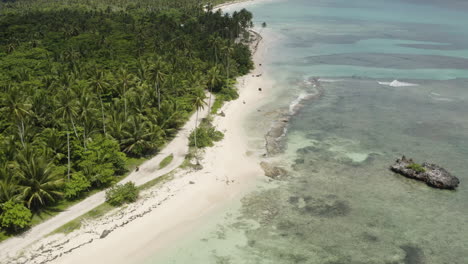 aerial pull shot over miles of golden sandy beaches in playa rincon in the dominican republic