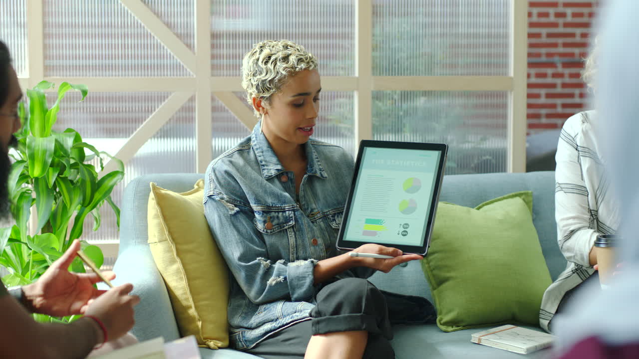 Creative team in a meeting with a digital tablet