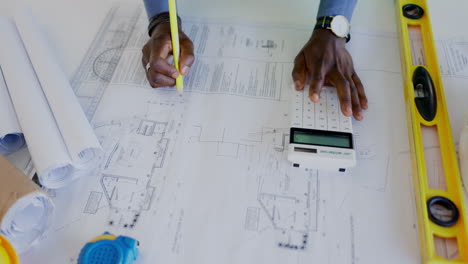 Architect calculator, blueprint
