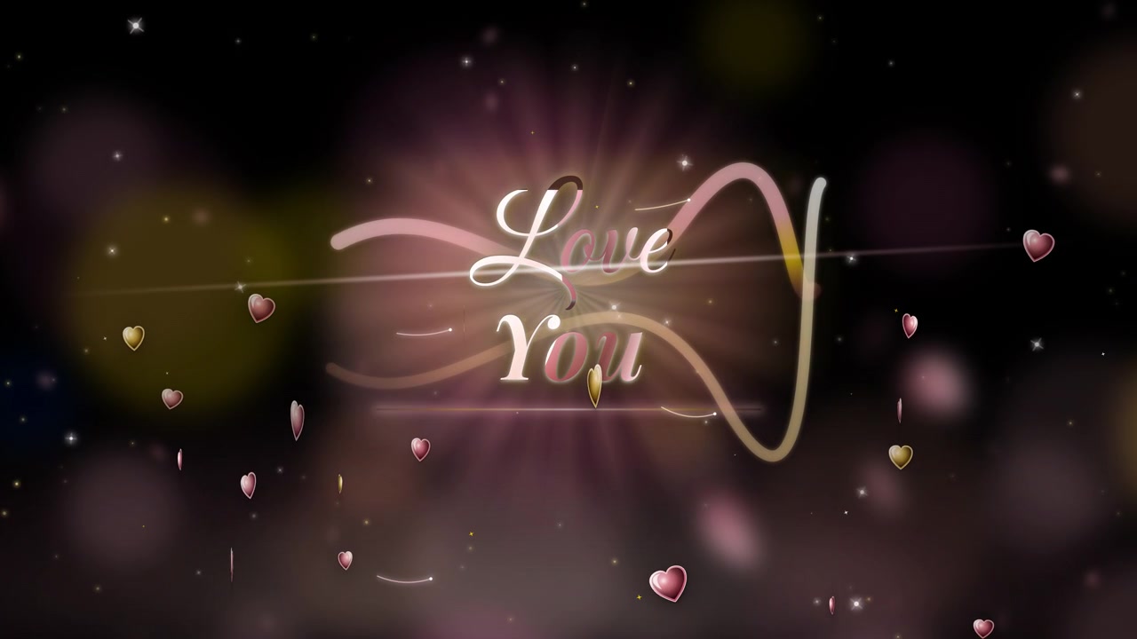 Il design presenta la frase "Ti amo" circondata da cuori fluttuanti e particelle luminose su uno sfondo scuro. La scena evoca sentimenti associati all'amore e all'affetto.