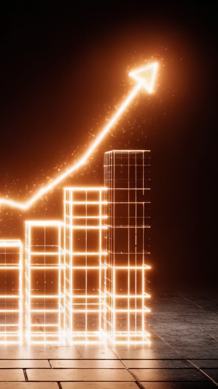 Dynamic Growth Visualization Featuring an Ascending Bar Graph with a Bright Arrow Indicating Positive Trends in Data and Progress