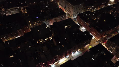 aerial view of generic apartment buildings in new york city. shot at night in manhattan.