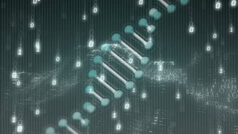 scientific data processing animation with dna strand and binary coding