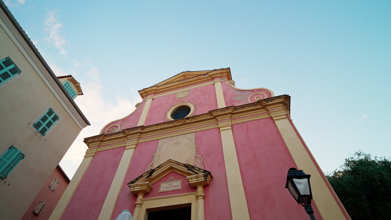 Panoramic outdoor view from outside of the Cathedral Sainte Marie Majeure in Calvi downtown, Corsica