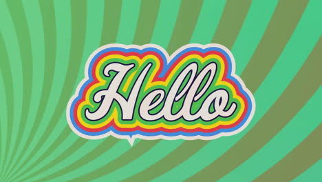 animation of hello text in colourful letters on green background