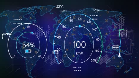 animation of digital data processing over world map