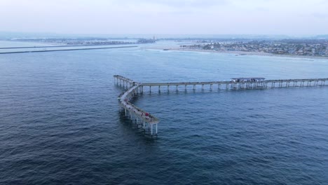 Aerial-Over-Pier-At-Ocean-Beach-San-Diego-California