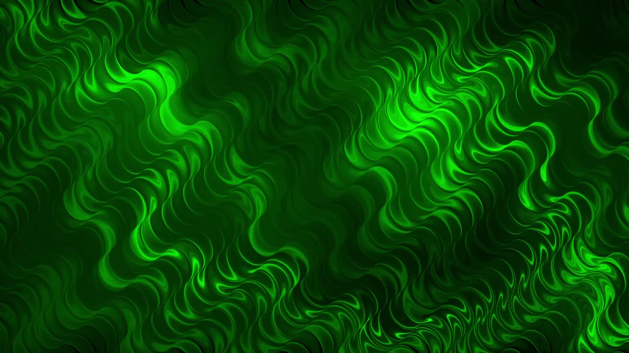 Abstract motion graphic of flowing, wavy lines in vibrant green hues with yellow highlights. Smooth light movement highlights texture. Ideal for elegant backdrops, motion graphics, or energetic theme