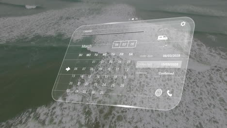 animación de la interfaz digital con el calendario sobre el paisaje marítimo