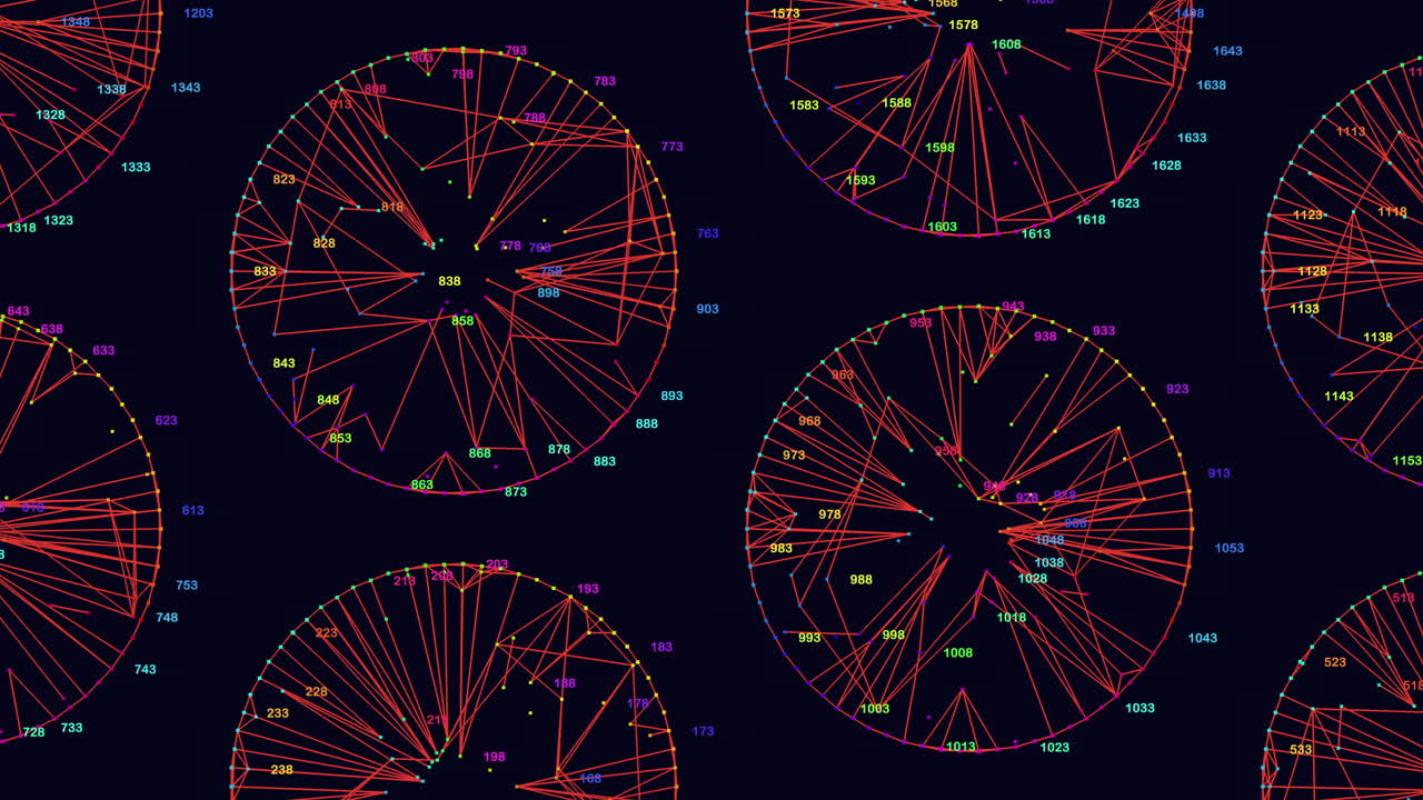 patrón de círculos sin costura digital con puntos de neón en gradiente negro