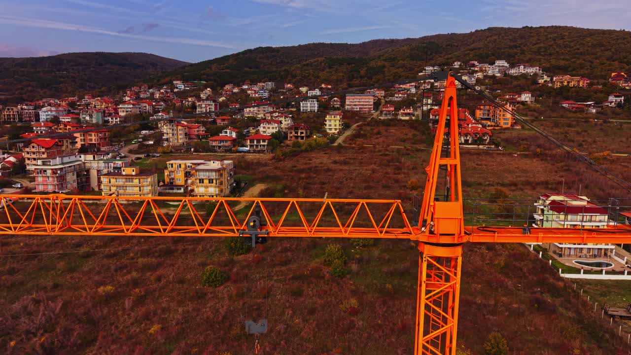 View of construction crane over residential area in Bulgaria