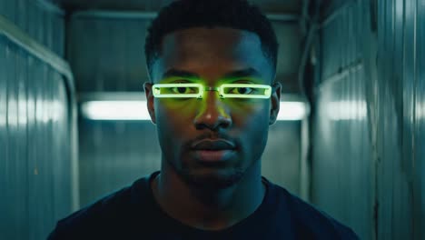 portrait of a man with futuristic neon glasses