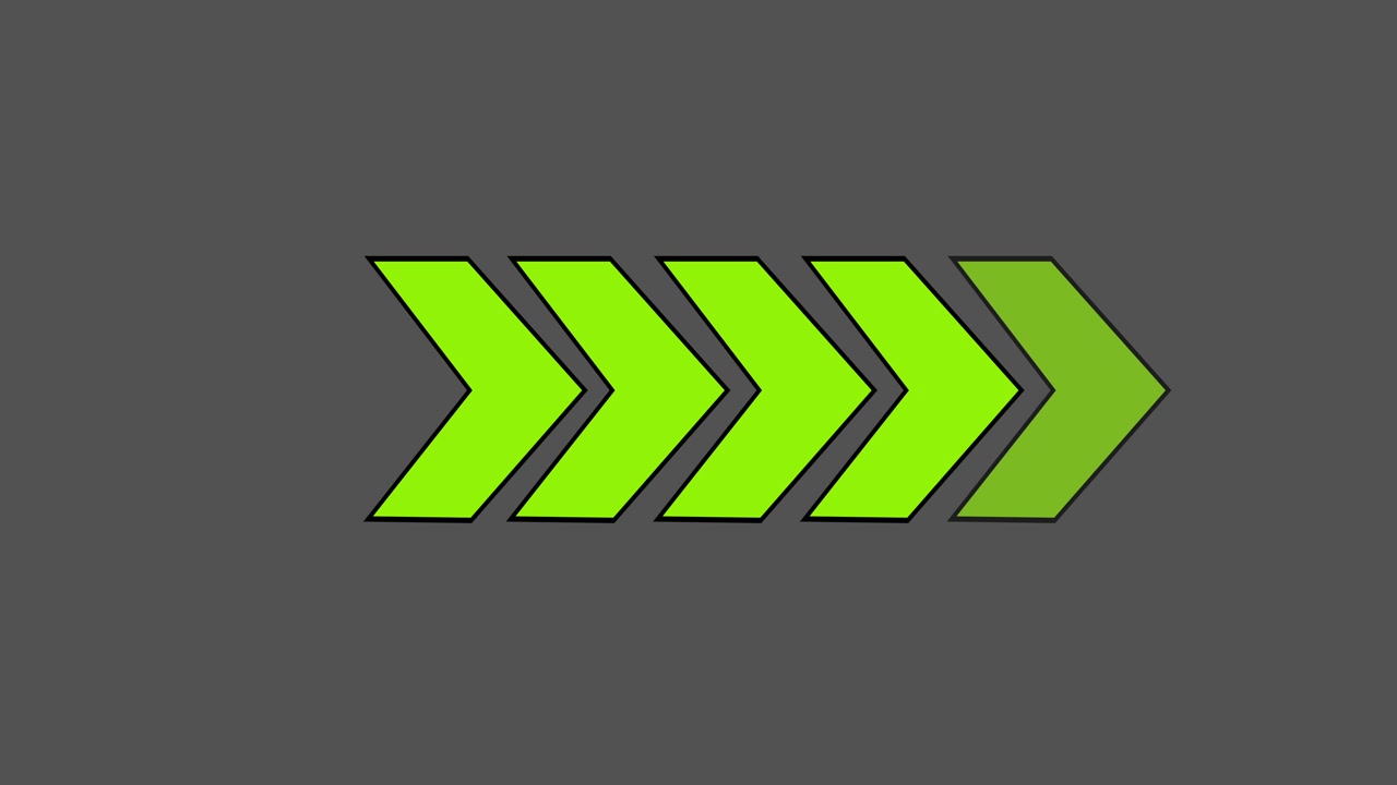 Loop continuo di frecce chevron verdi animate su sfondo grigio