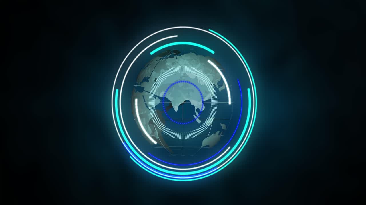 전 세계에 대한 범위 스캐닝과 데이터 처리 애니메이션