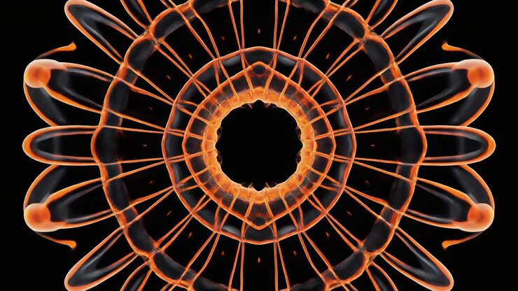 Animação Abstrata de Caleidoscópio de Líquido Laranja em Fundo Preto