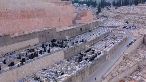 aerial footage over jerusalem jewish cemetery, givat shaul