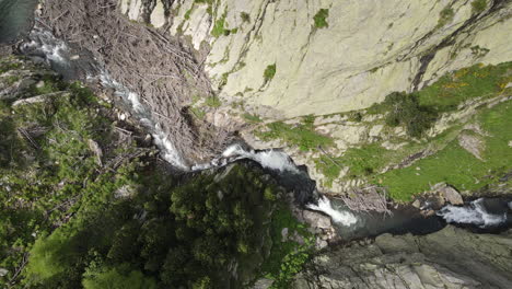 top aerial shot of a rushing river in the pyrenees