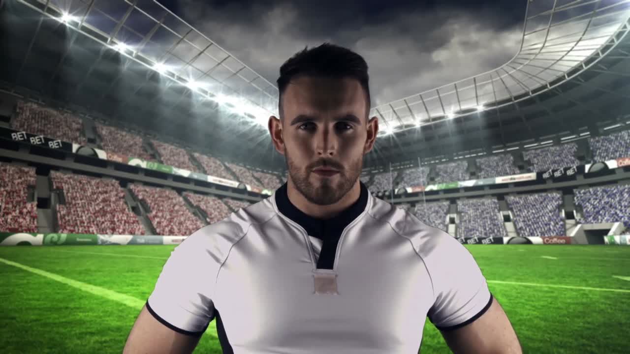 심각 한 럭비 선수 의 초상화