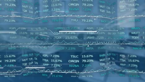 Animation-of-stock-market-values-and-data-processing-over-empty-classroom