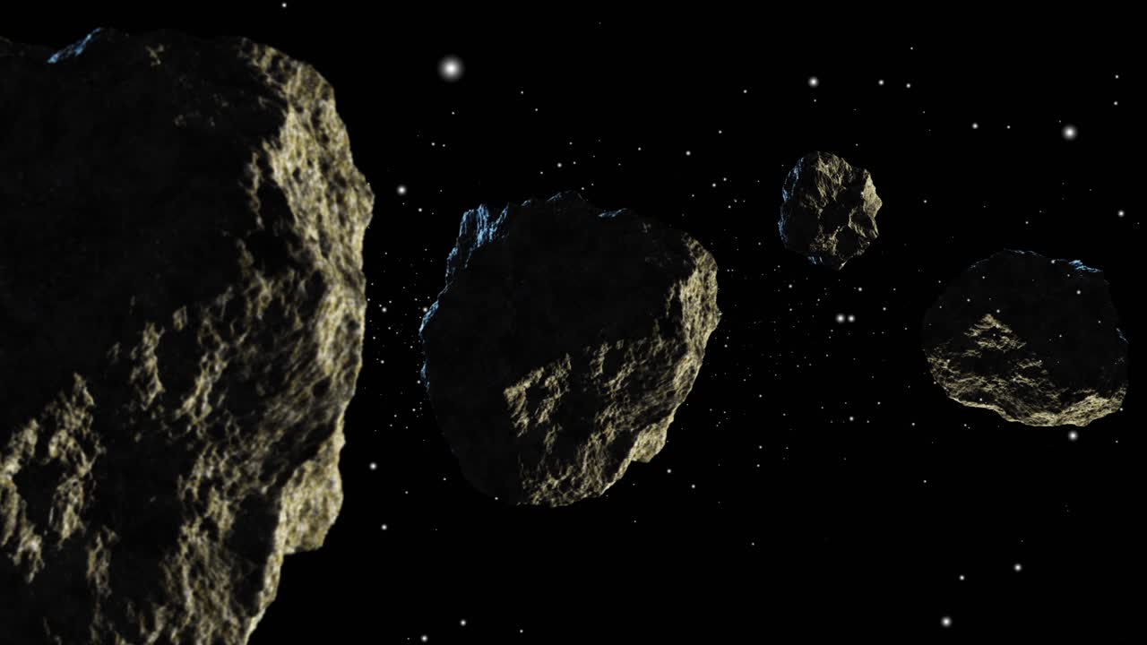 a Realistic asteroid, several rock asteroids are floating in space