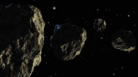 a realistic asteroid, several rock asteroids are floating in space