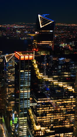 rising above the splendid cityscape of new york. night city view from drone footage.