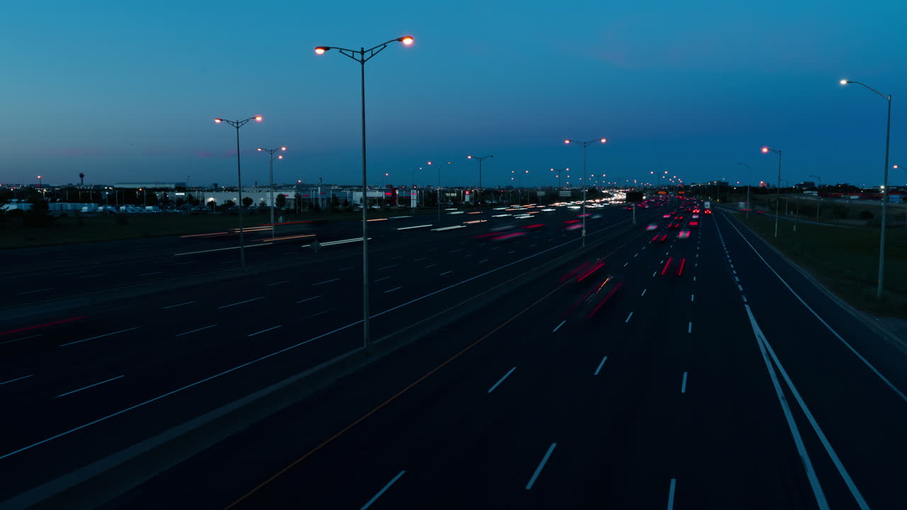 Timelapse of Highway 401 in Ontario, Canada at dusk