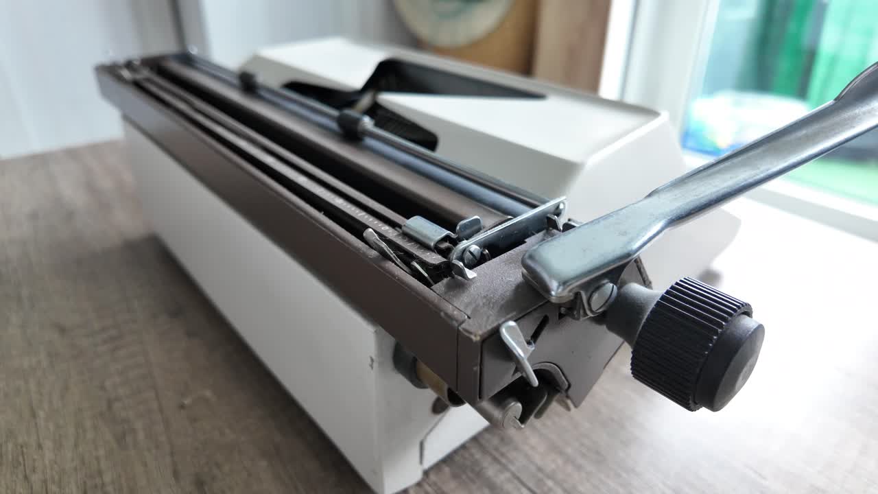 Close up typewriter, white Łucznik