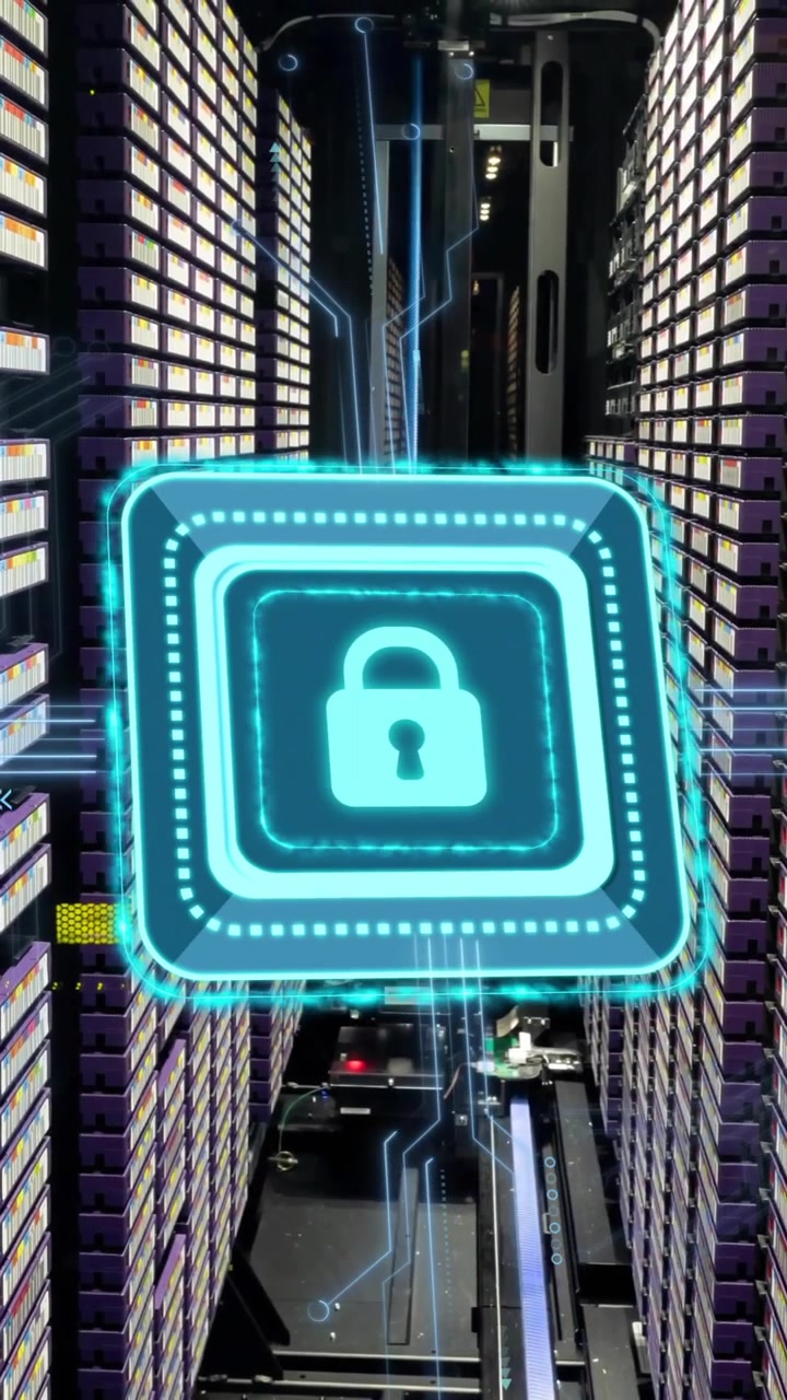 Animation of padlock with connections over server room