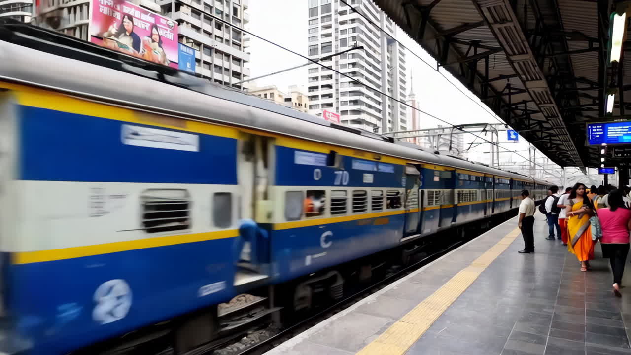 Indian Commuter Train at a Station