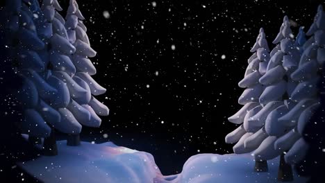 Animation-of-falling-snow-over-trees-on-black-background