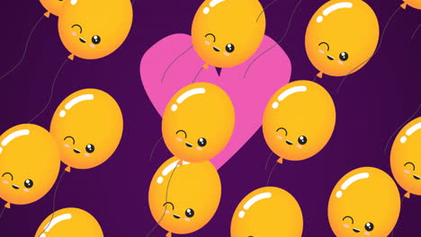 Animación-De-Globos-Y-Corazón-Rosa-Sobre-Fondo-Morado