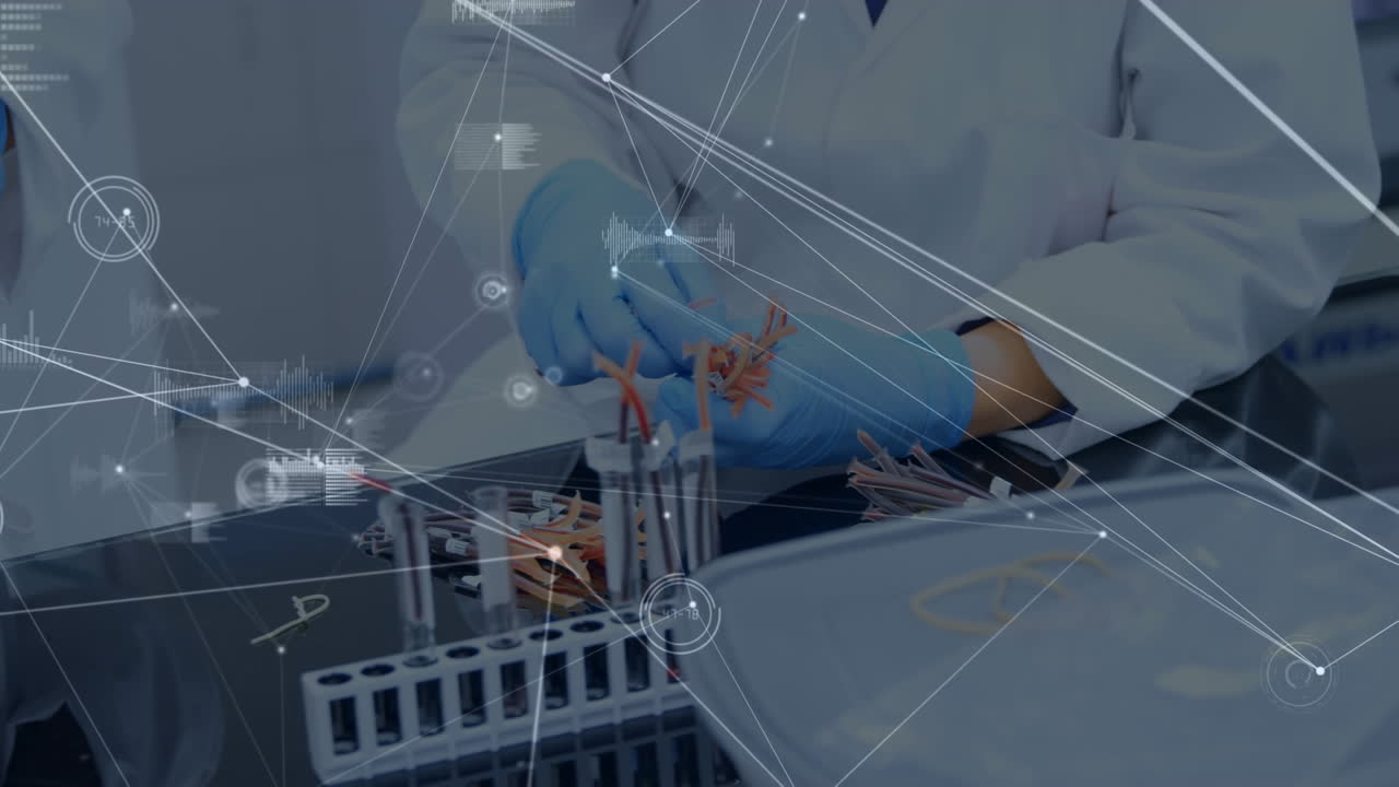 animación del procesamiento de datos sobre médicos con tubos de ensayo