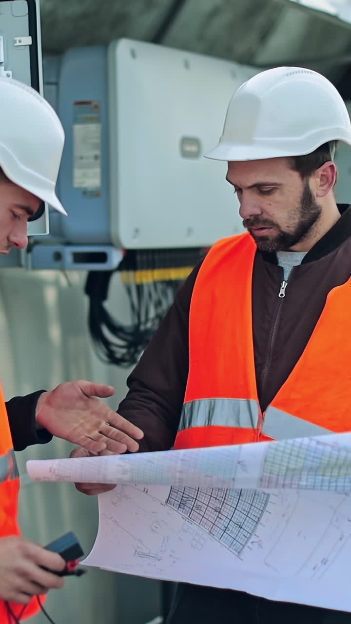 Engineers checking solar panel. Engineering team working on checking and maintenance in solar power plant