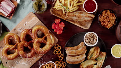 german feast with beer and pretzels