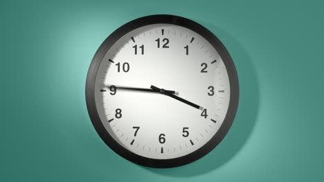 clock face on cyan blue aquamarine celadon sea-green wall in time lapse