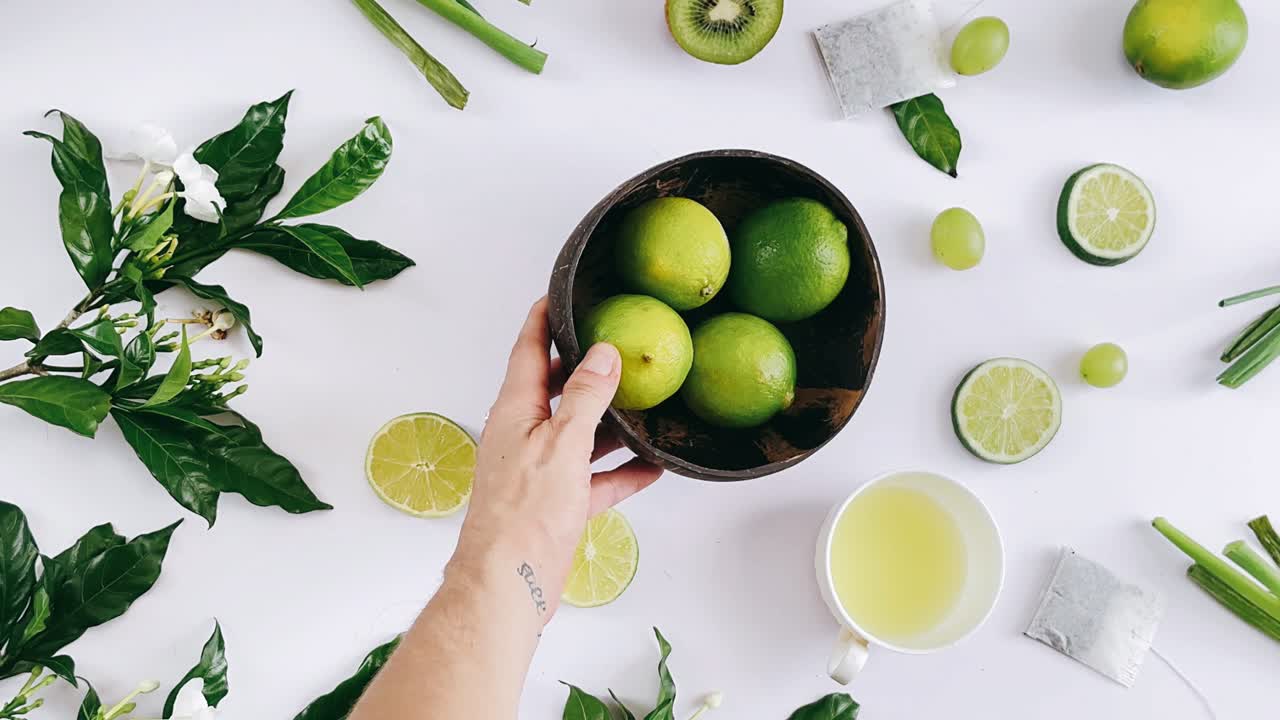 Fresh Green Fruits and Vegetables Arrangement