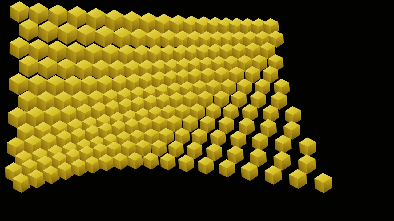 Abstract Animation of Yellow Cubes Moving in a Wave Pattern
