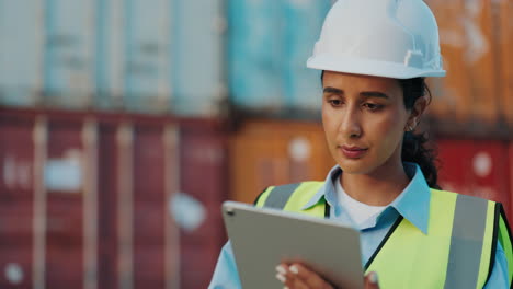female engineer working at a container terminal