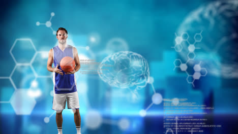 jugador de baloncesto masculino contra el procesamiento de datos en segundo plano