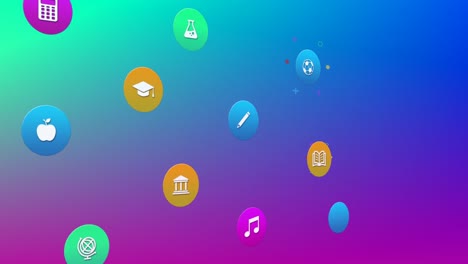 animación de iconos coloridos sobre un fondo púrpura