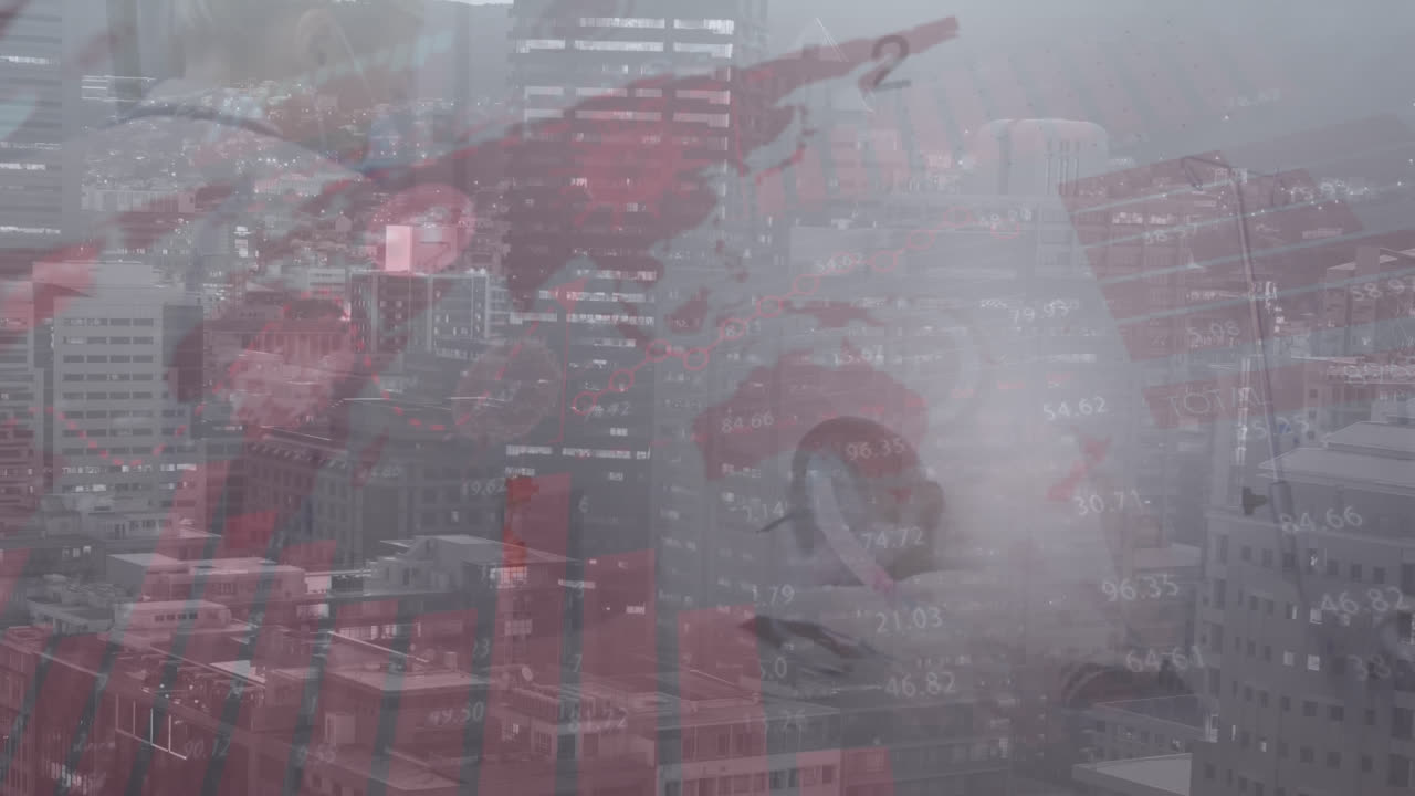 animación del procesamiento de datos sobre la ciudad