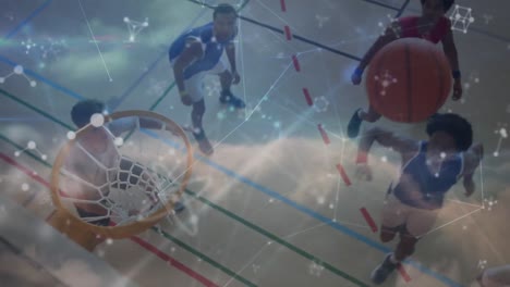 Animation-Des-Netzwerks-Von-Verbindungen-über-Basketballspieler