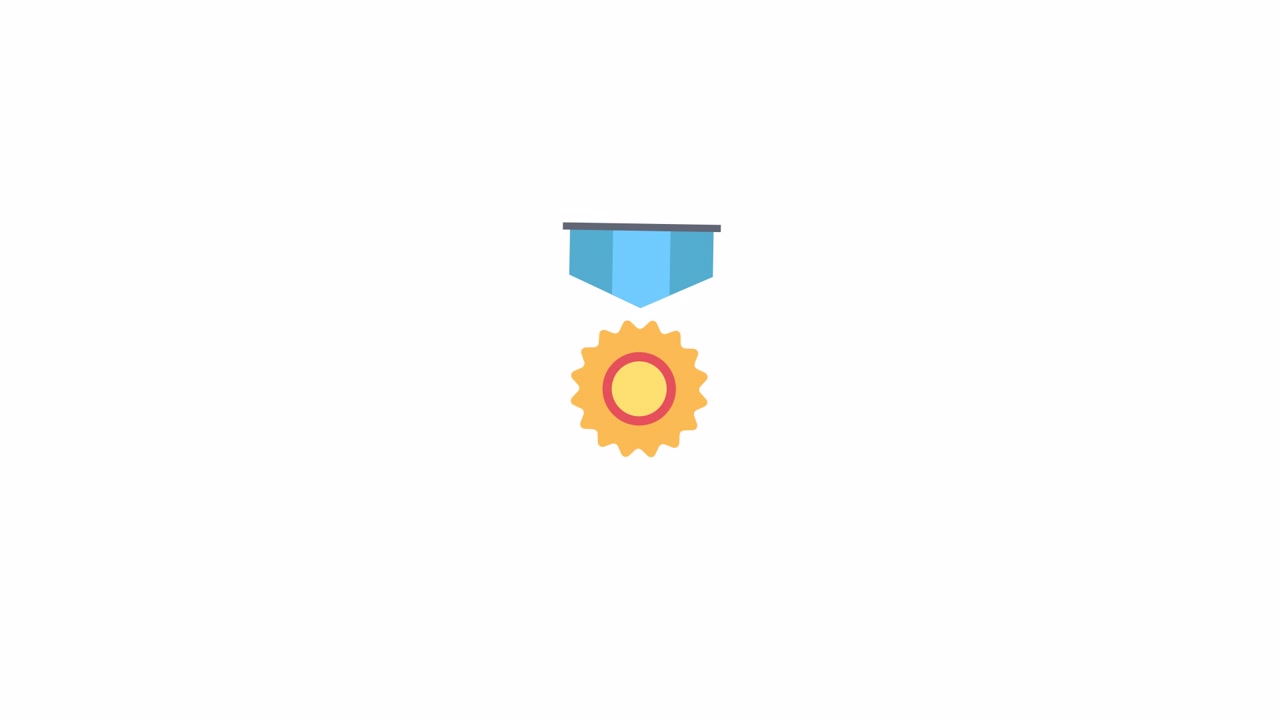 Animated Medal Icon with Blue Ribbon and Gold Medallion