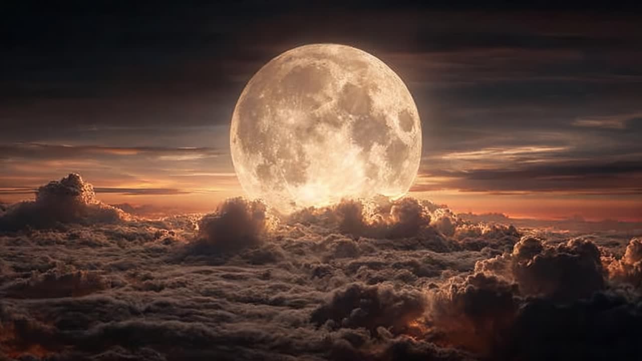 Breathtaking View of a Full Moon Illuminating the Clouds: An Enchanting Nighttime Sky Full of Color and Mystique with Celestial Beauty and Wonder